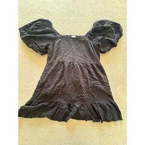 Silk & Salt Black Square Neck Puff Sleeve Tiered Ruffle Dress Size M